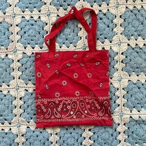 Paisley red Bandana mini tote bag
